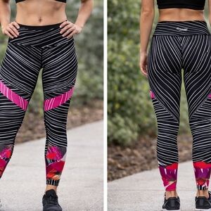 Calvin Klein Black and Pink Striped Leggings